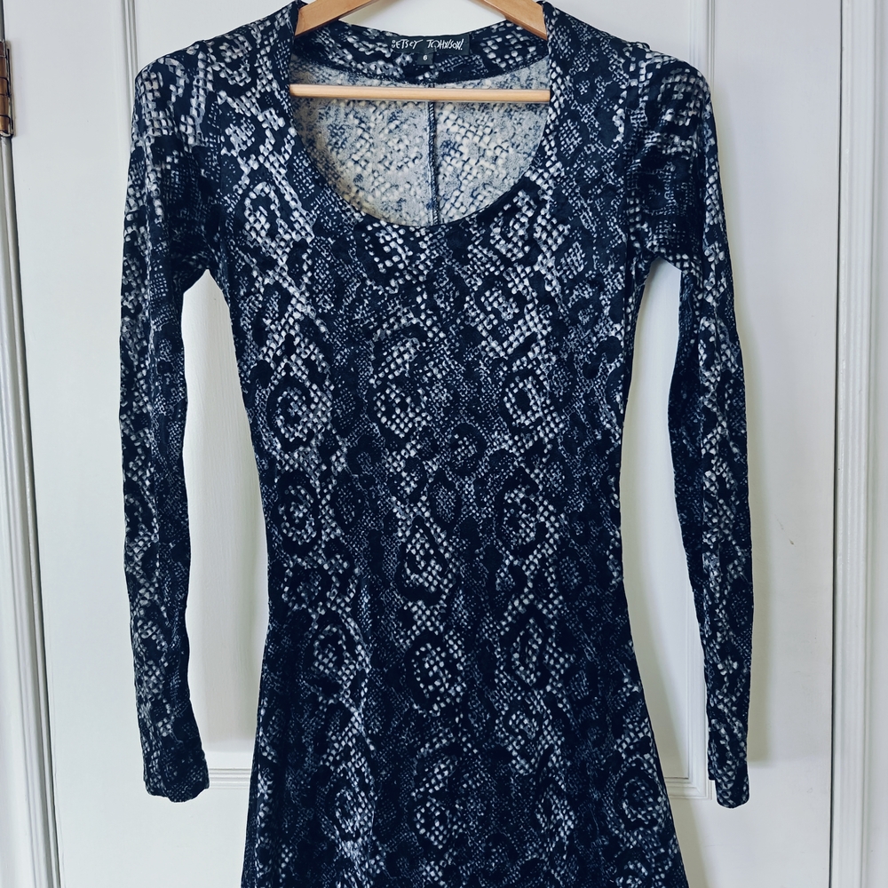 Vintage Betsey Johnson Midi Dress 1990s VELVET Snake Print Witchy Goth - Sz 6, M
